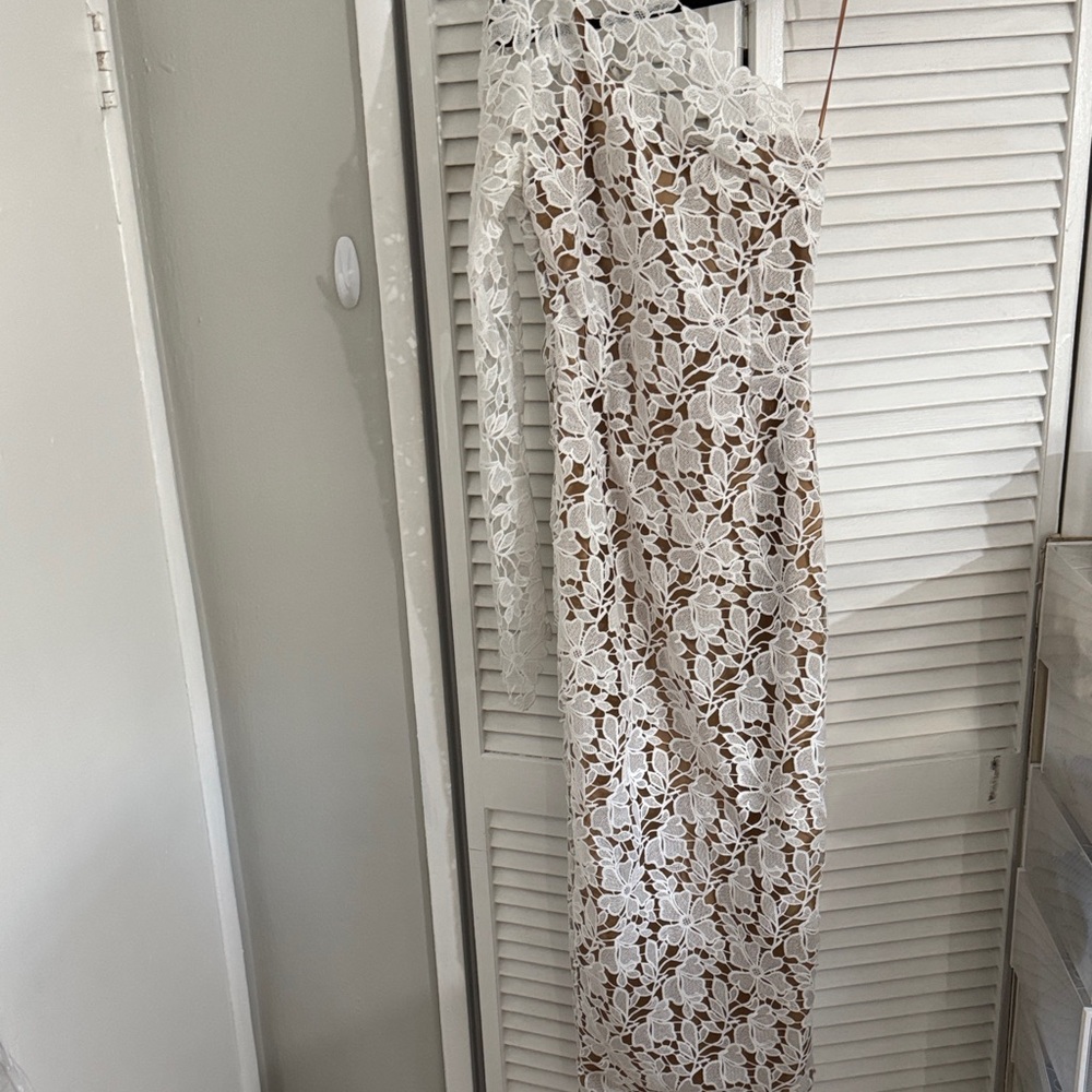 JLUXLABEL White Floral Lace One Shoulder Dress